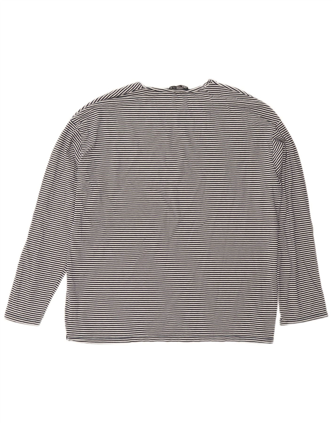 Zara Top feminino oversized manga comprida Reino Unido 10 risca de giz azul marinho pequeno