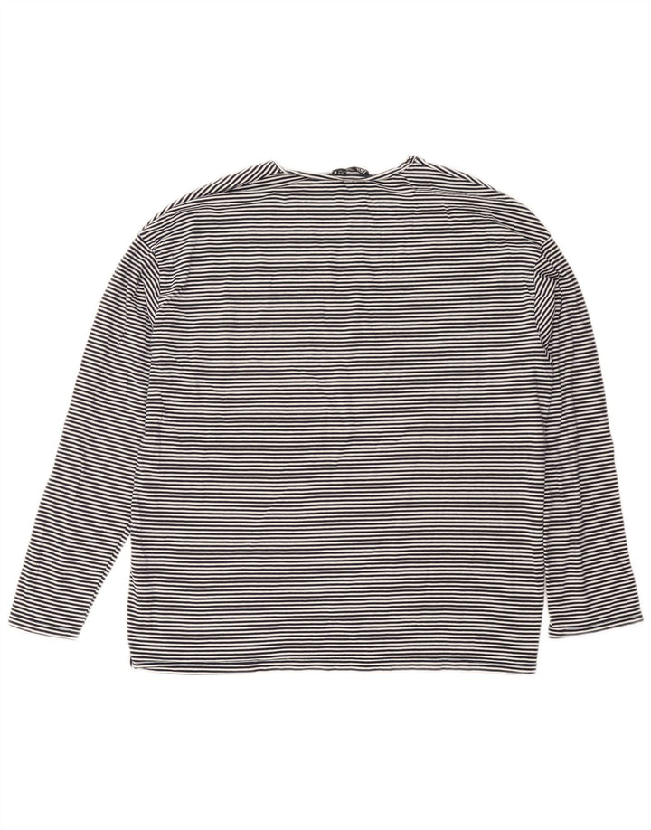 Zara Top feminino oversized manga comprida Reino Unido 10 risca de giz azul marinho pequeno