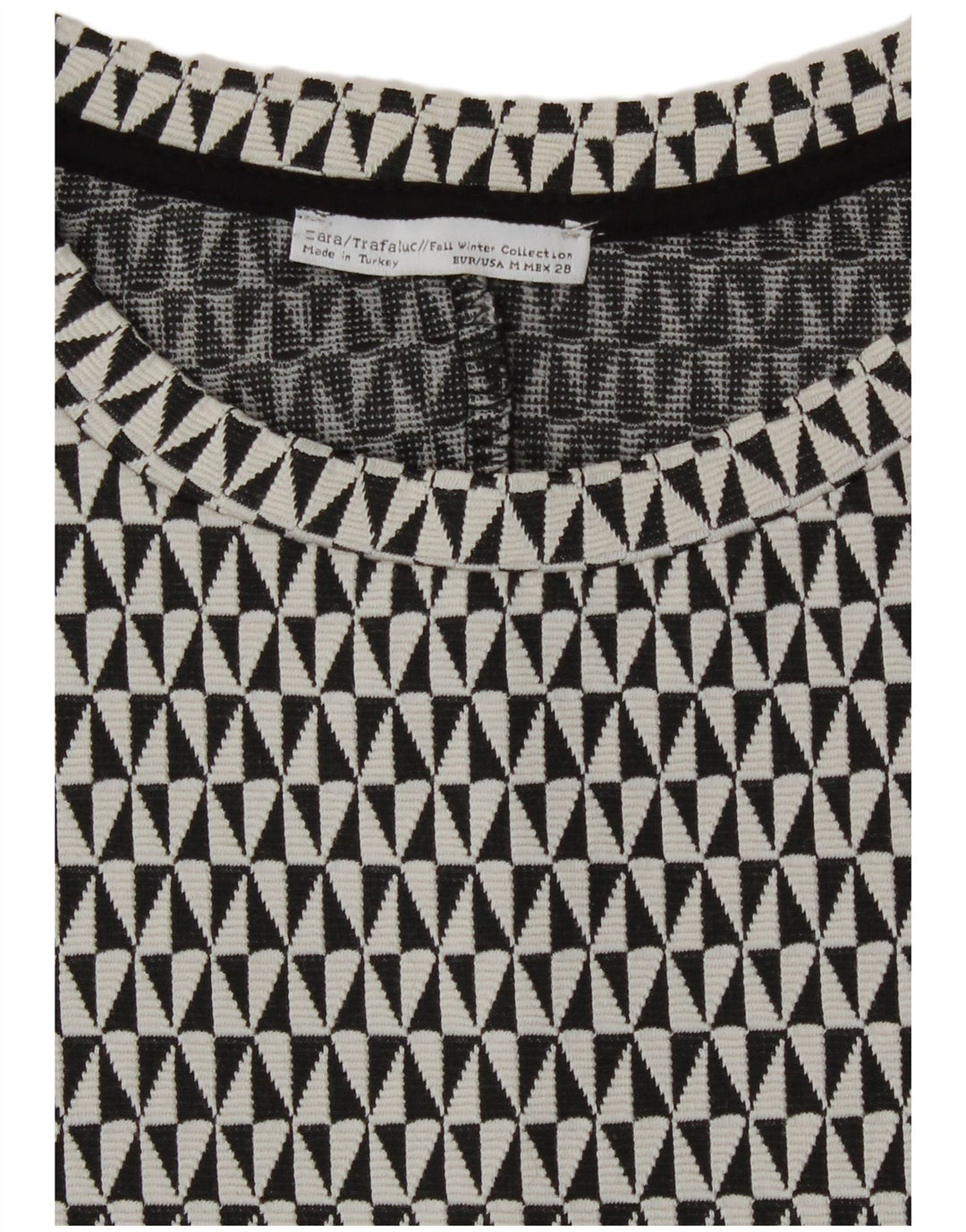 Vestido feminino Zara A-Line UK 12 algodão geométrico preto médio