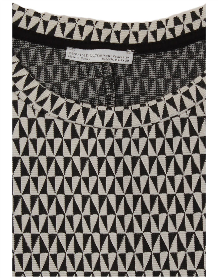 Vestido feminino Zara A-Line UK 12 algodão geométrico preto médio
