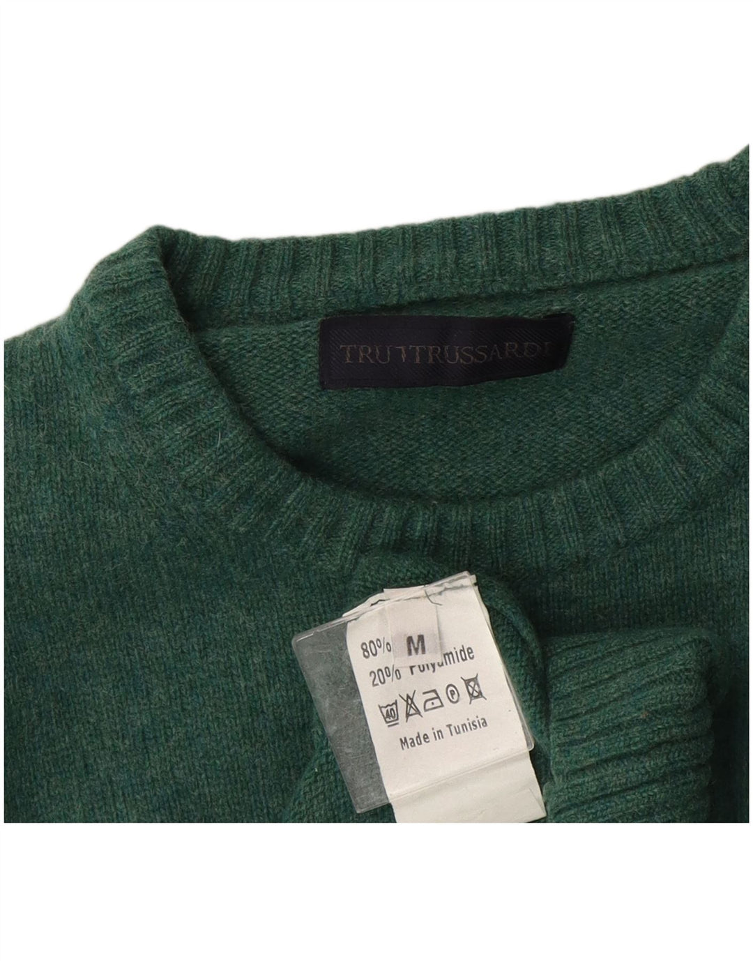 Suéter masculino Trussardi com gola redonda de lã verde médio