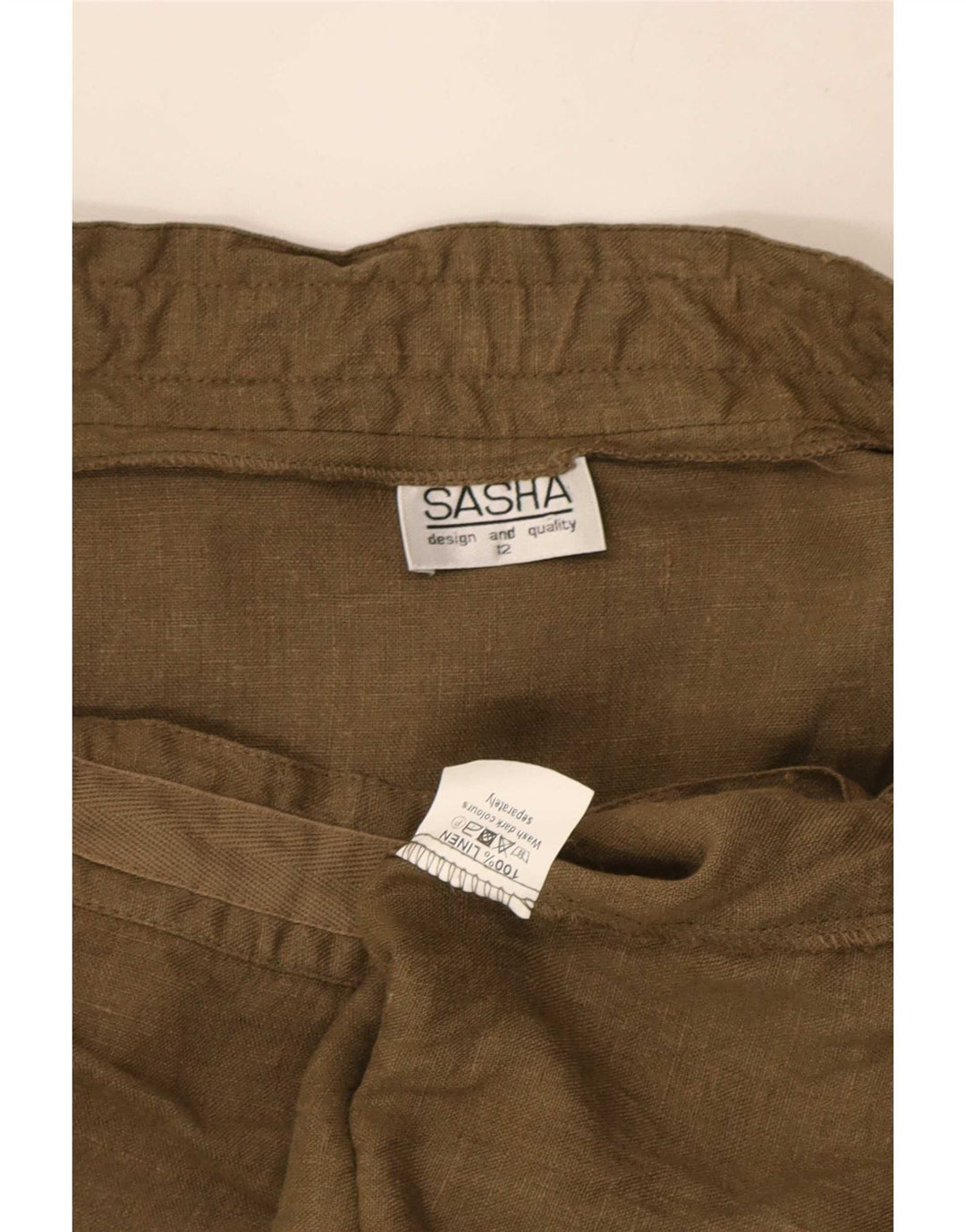 Saia cargo feminina Sasha Reino Unido 12 médio W29 linho cáqui