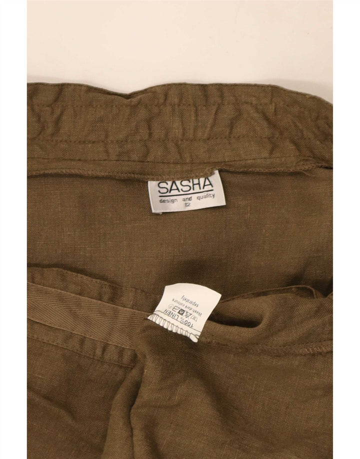 Saia cargo feminina Sasha Reino Unido 12 médio W29 linho cáqui