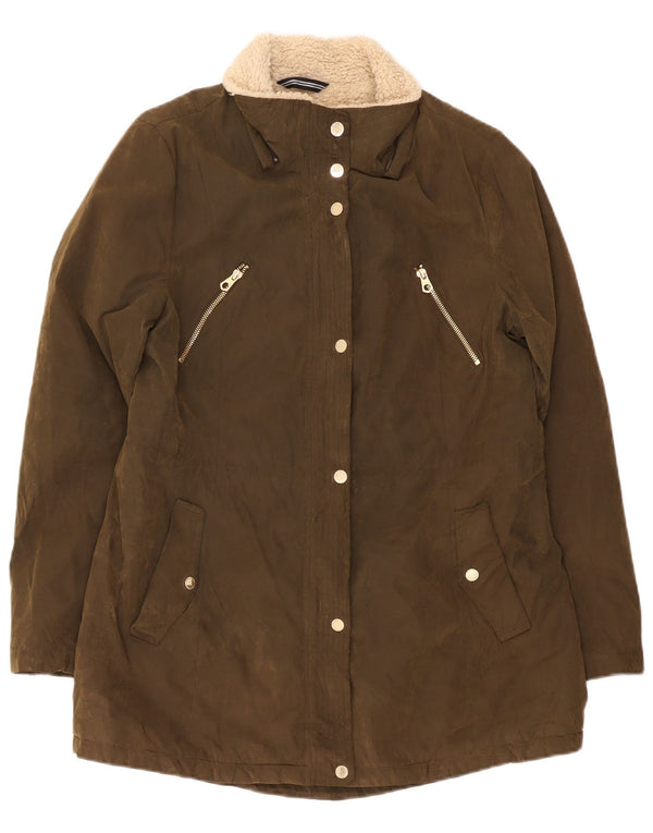 Jaqueta feminina Sherpa Parka Nautica Reino Unido 16 grande poliéster cáqui