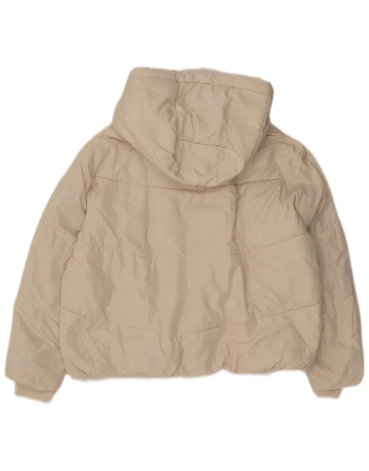Jaqueta acolchoada com capuz grande Zara feminina UK 10 pequena poliéster branco