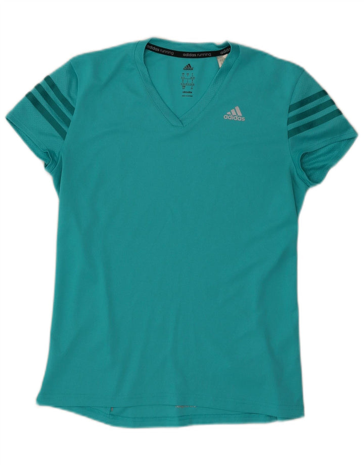 Adidas Womens Climalite T-Shirt Top UK 8/10 Pequeno Turquesa Poliéster