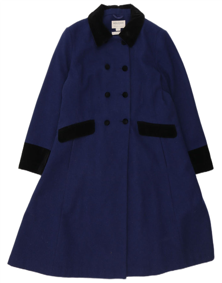 Casaco feminino Monsoon com peito duplo Reino Unido 16 grande lã azul