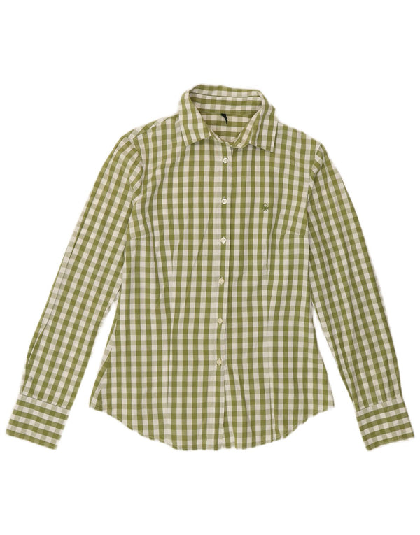 Camisa feminina BENETTON UK 12 algodão guingão verde médio