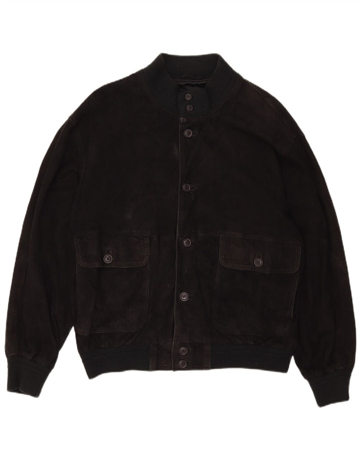 Jaqueta bomber masculina vintage de camurça Reino Unido 40 grande couro preto
