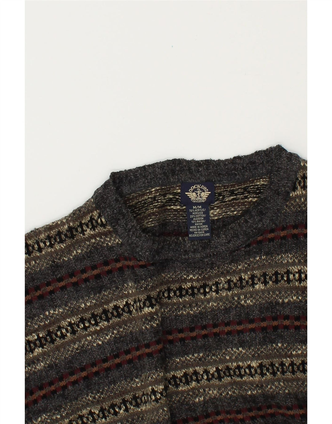 DOCKERS Suéter masculino com gola redonda cinza médio Fair Isle Acrílico