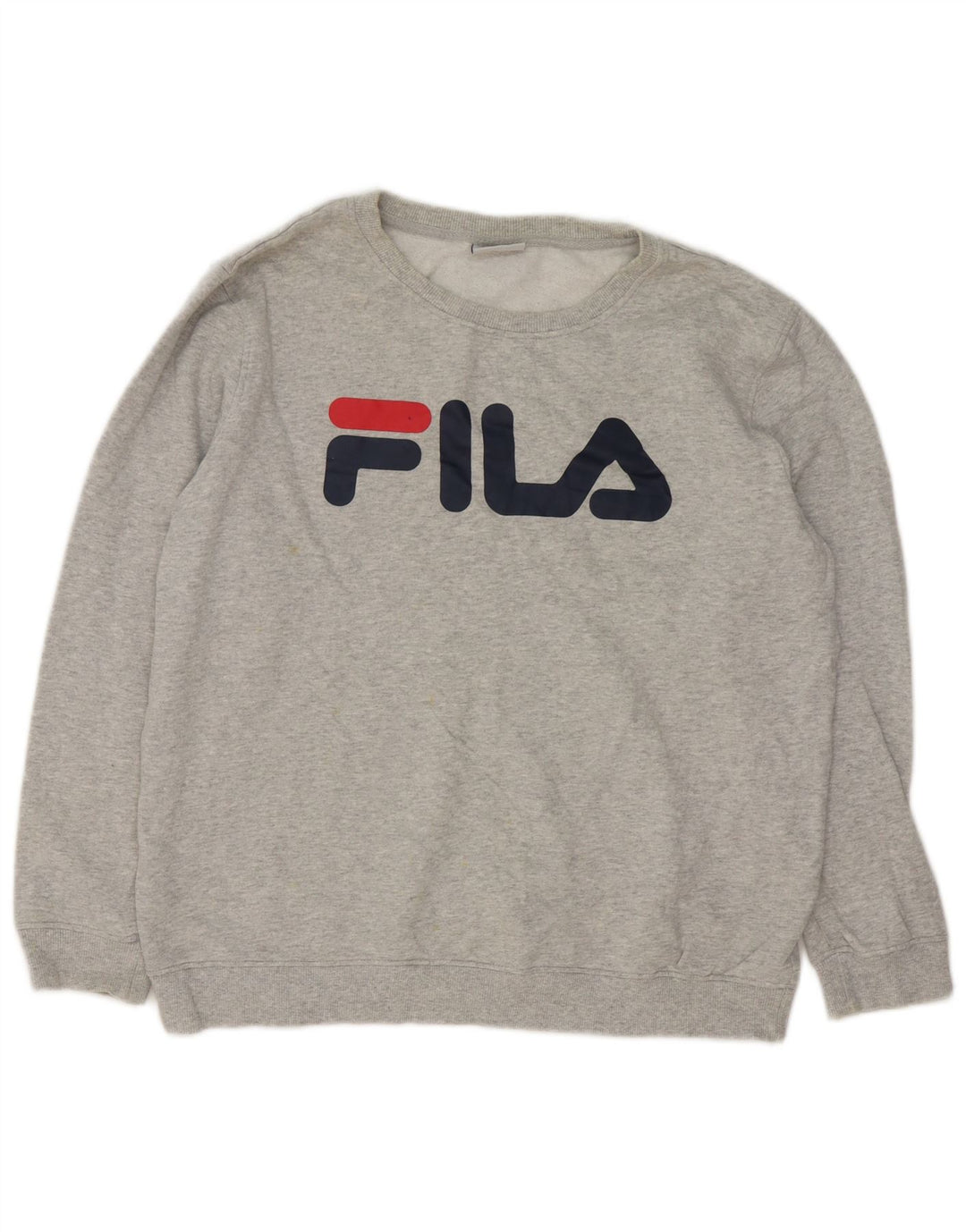 Fila moletom gráfico masculino jumper médio cinza algodão manchado