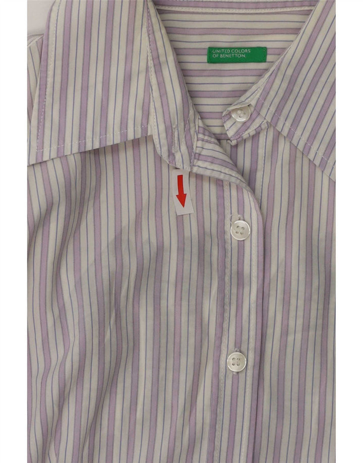 Camisa feminina Benetton UK 14 algodão listrado roxo médio