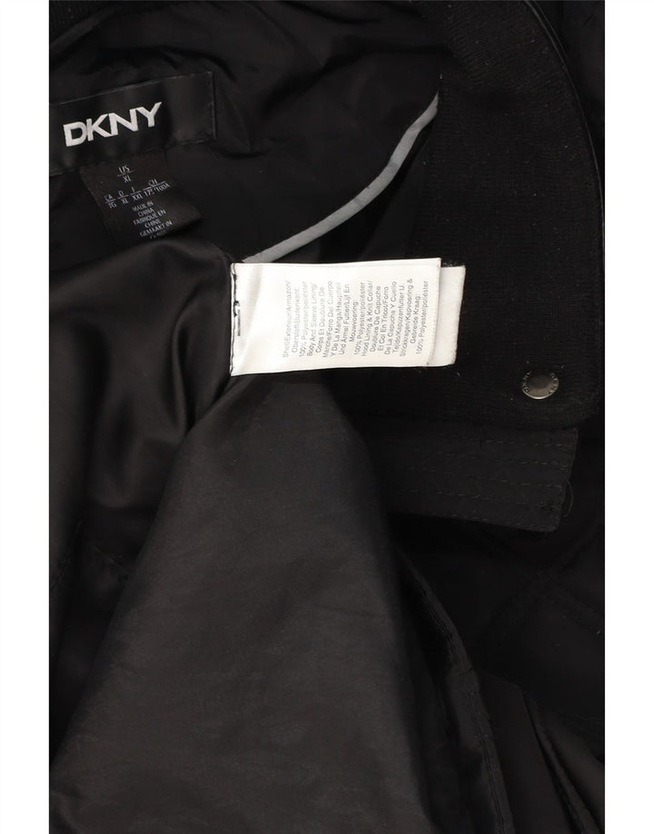 Sobretudo acolchoado com capuz feminino DKNY UK 18 XL poliéster preto