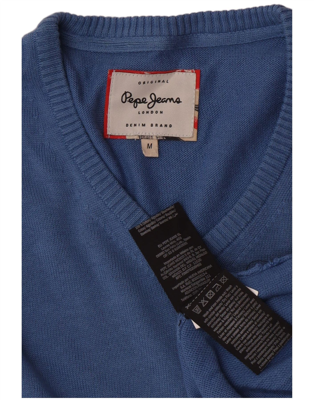 PEPE Jeans Suéter masculino com gola V e algodão azul médio