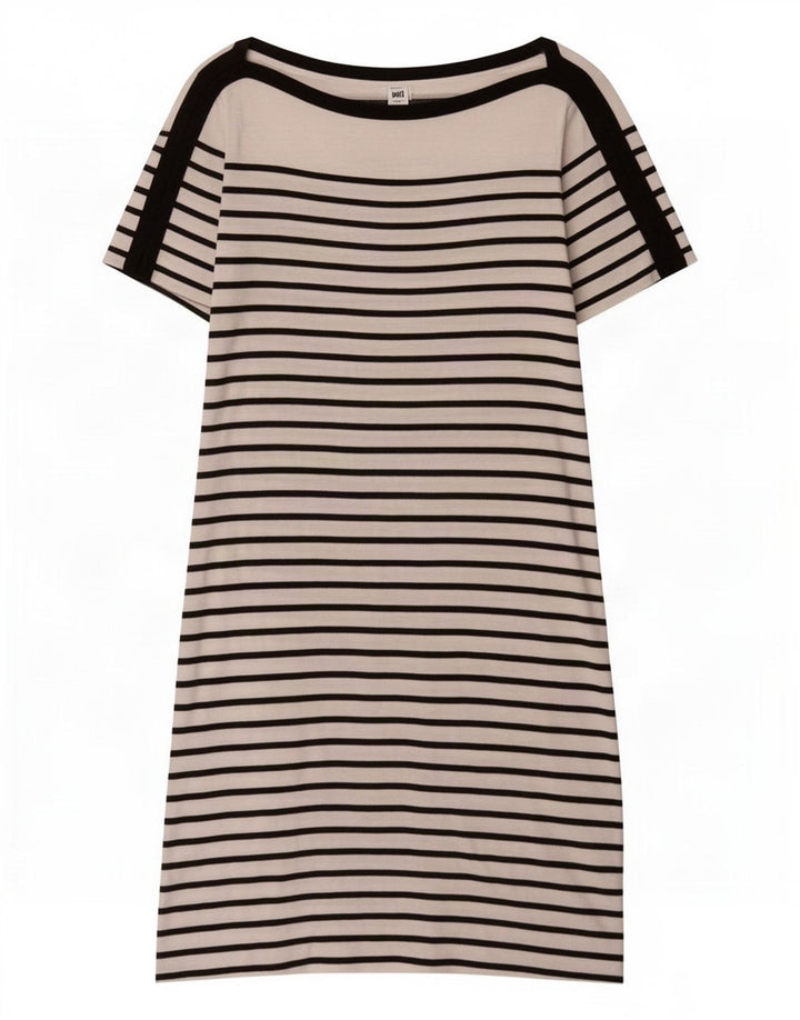 Ralph Lauren Vestido básico feminino de mangas curtas Reino Unido 10 pequeno listrado branco