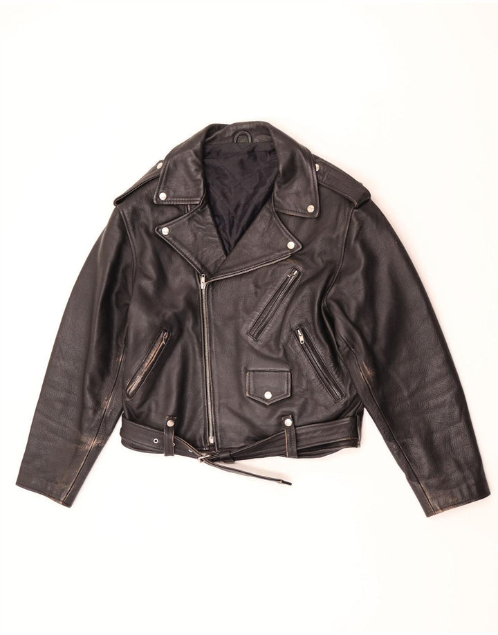 Jaqueta de couro masculina vintage para motociclista Reino Unido 36 couro preto pequeno