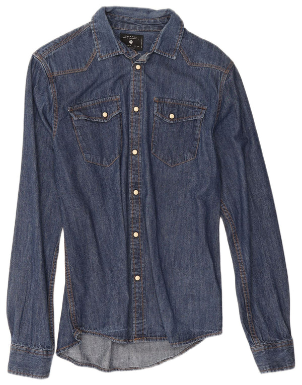 Camisa jeans masculina Zara azul médio