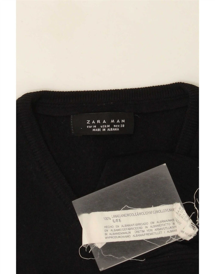 Suéter masculino Zara com decote em V, lã preta média