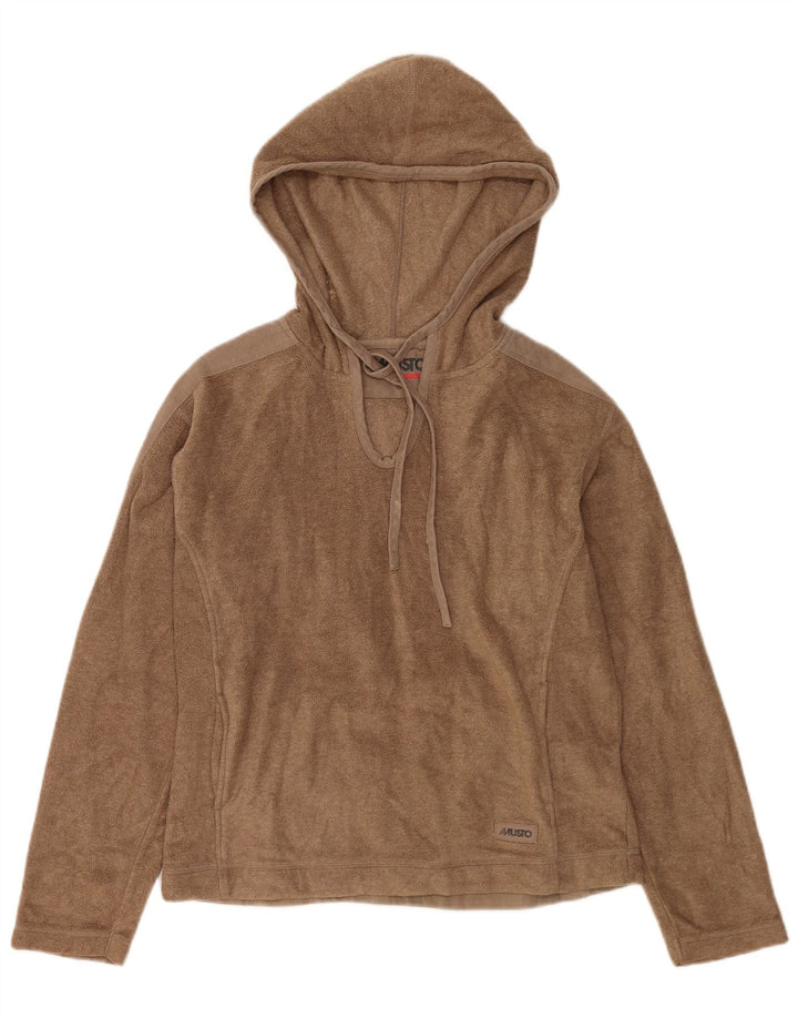Jumper de lã com capuz feminino Musto Reino Unido 12 poliéster marrom médio