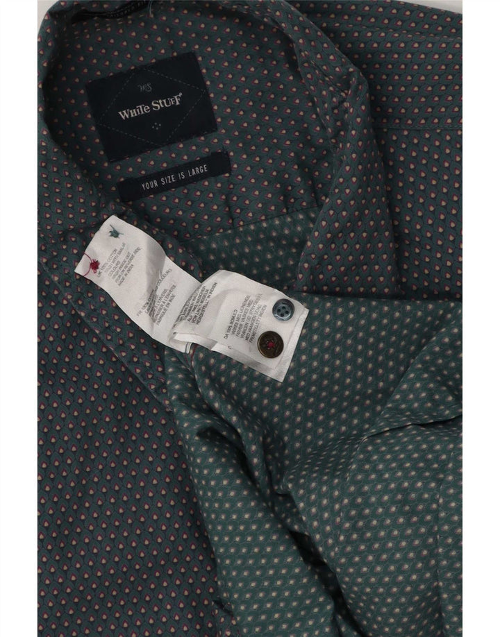 Camisa masculina White Stuff grande algodão geométrico verde
