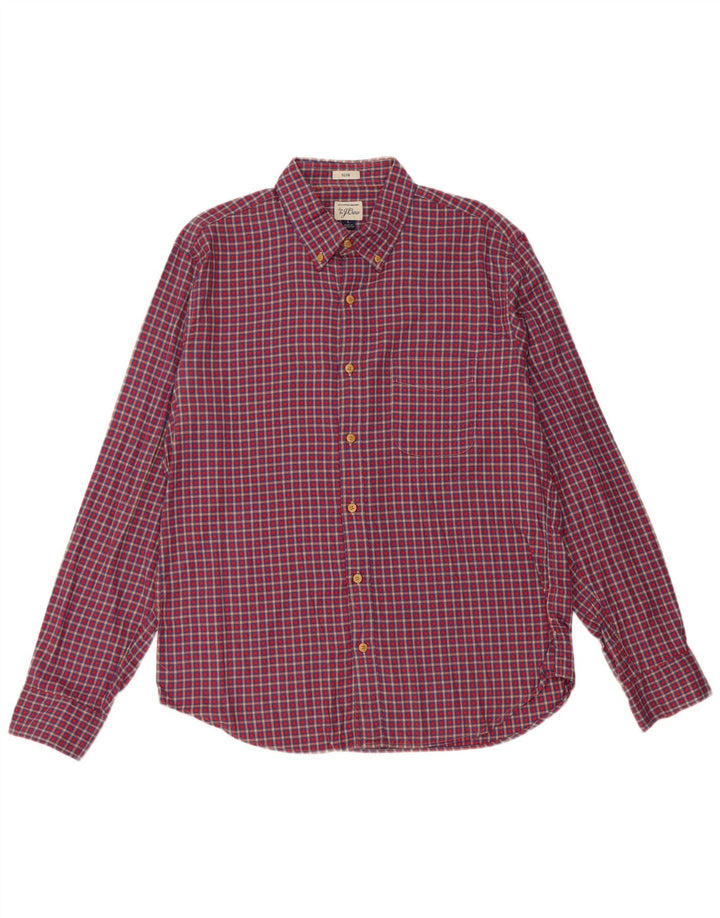 J. CREW Camisa masculina de flanela slim fit grande algodão xadrez vermelho