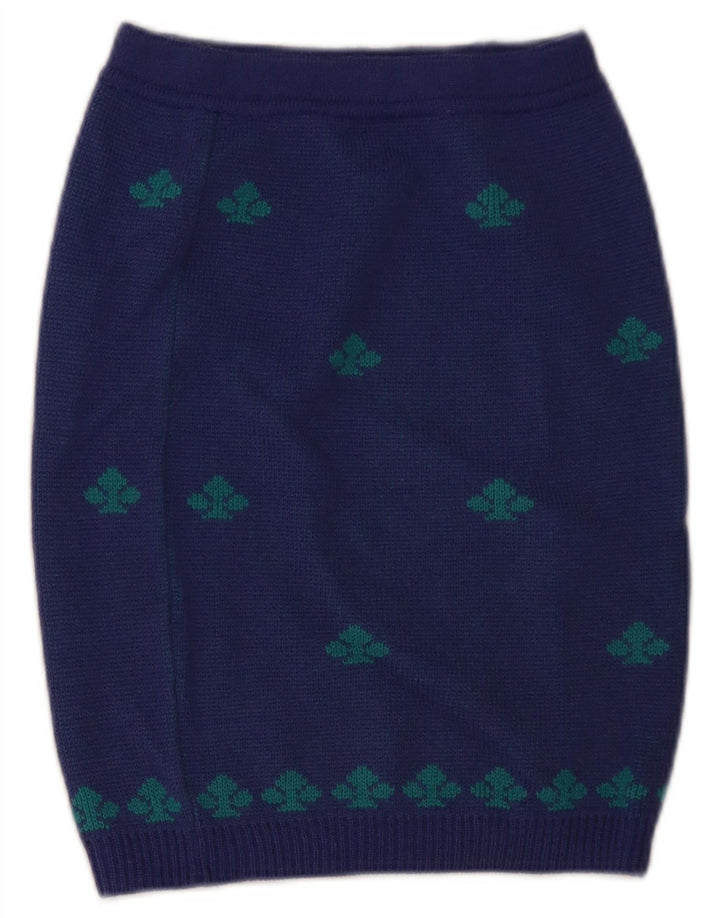 Saia lápis feminina de malha Stefanel W28 lã geométrica azul médio