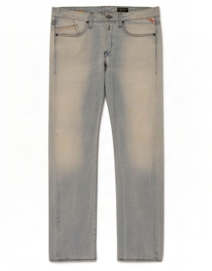 Replay Mens Straight Jeans W36 L34 Azul Algodão