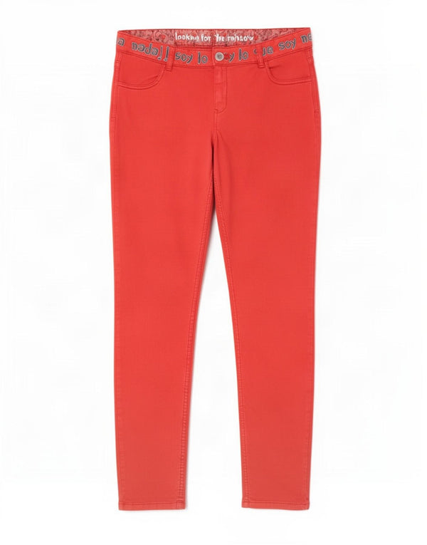 Desigual Calça feminina casual gráfica slim W34 L30 algodão vermelho