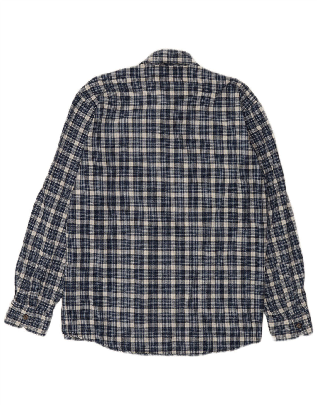 Camiseta masculina de flanela do projeto europeu, camisa média azul xadrez de algodão