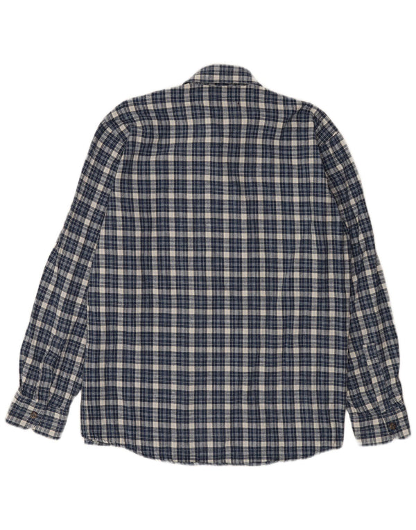 Camiseta masculina de flanela do projeto europeu, camisa média azul xadrez de algodão