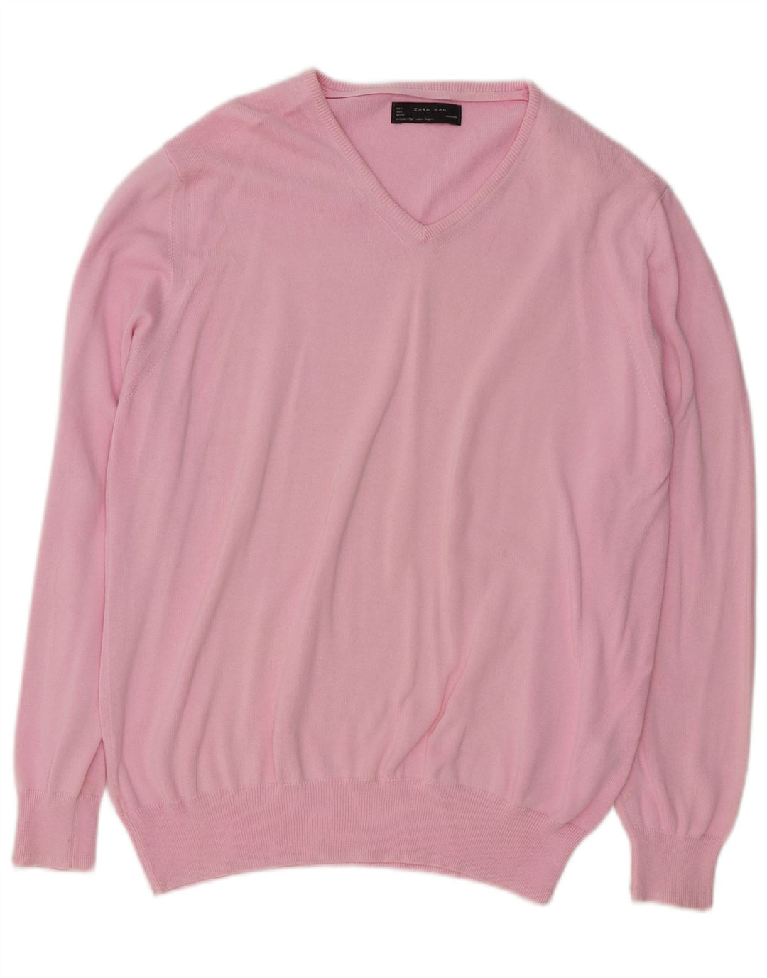 Suéter masculino Zara com decote em V grande algodão rosa