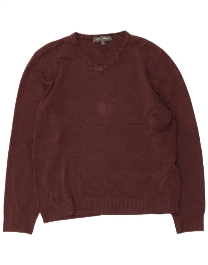 Suéter feminino Marks & Spencer com decote em V Reino Unido 14 acrílico marrom médio
