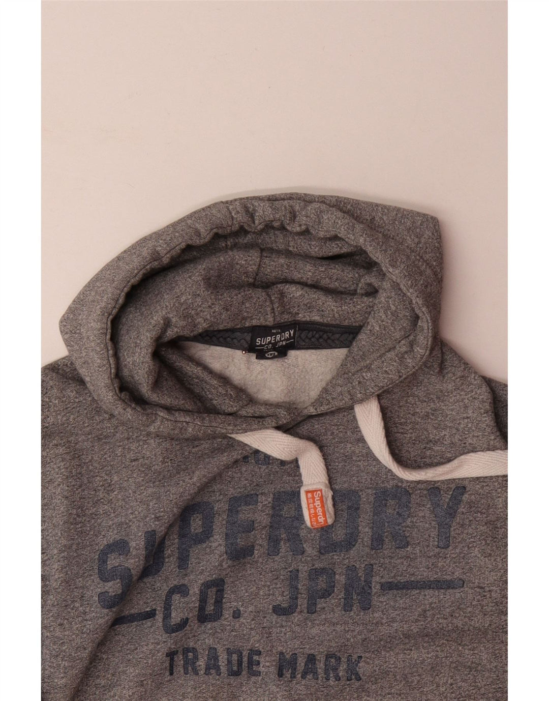 Suéter com capuz gráfico masculino SUPERDRY algodão manchado cinza médio