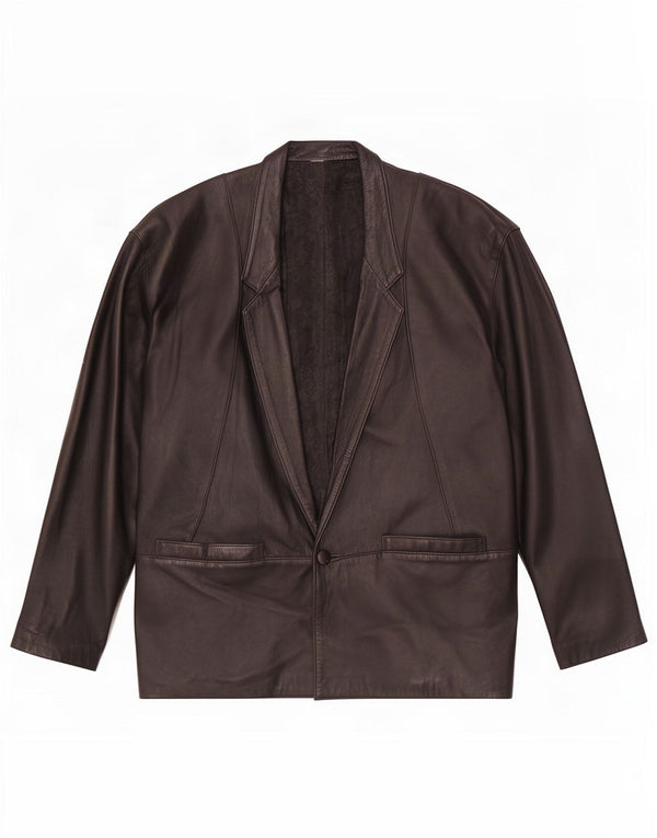 Casaco de couro feminino vintage folgado UK 18 XL preto