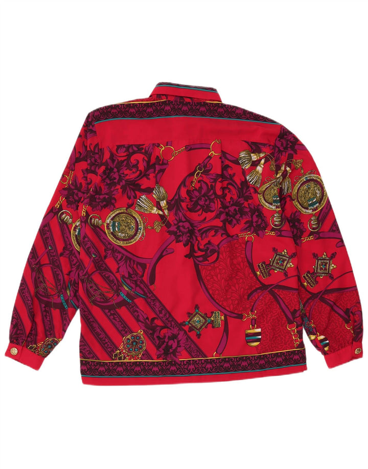 Blusa feminina vintage UK 14 grande floral vermelha