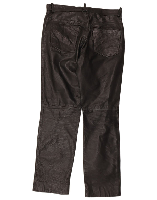 Calças de couro retas masculinas vintage IT 50 grandes W34 L30 pretas