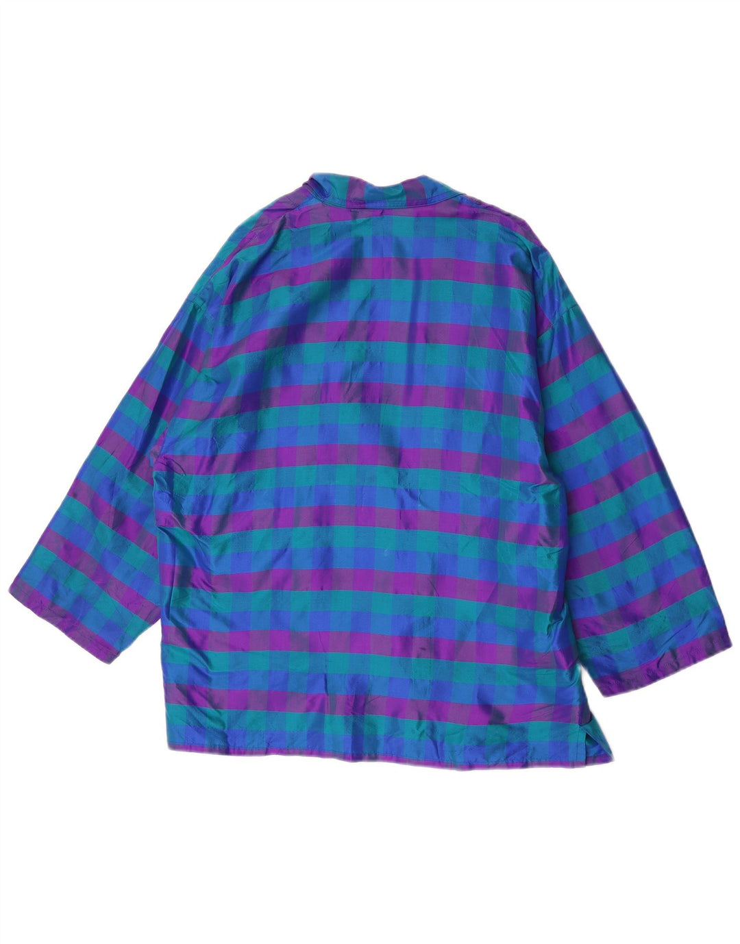 Jaqueta Blazer aberta feminina vintage Reino Unido 14 xadrez azul médio