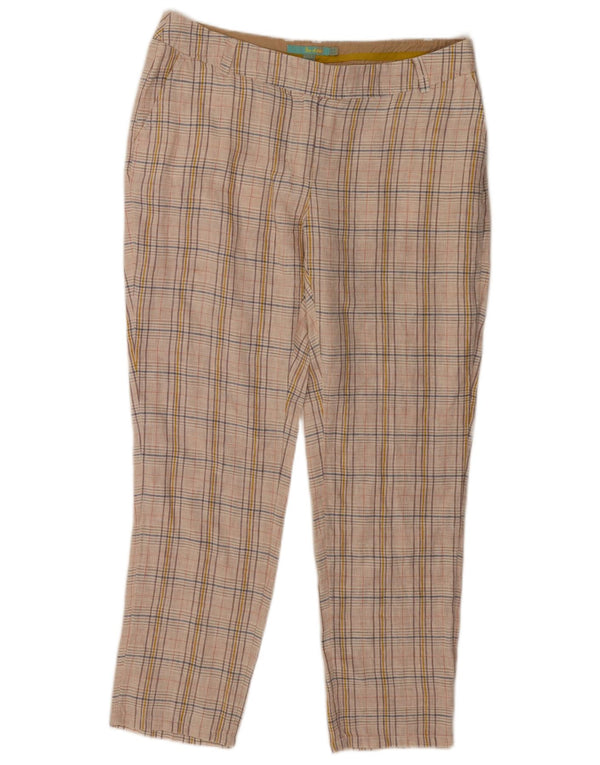 Calça Chino Feminina Boden Reta Reino Unido 14 Grande W34 L28 Linho Xadrez Bege