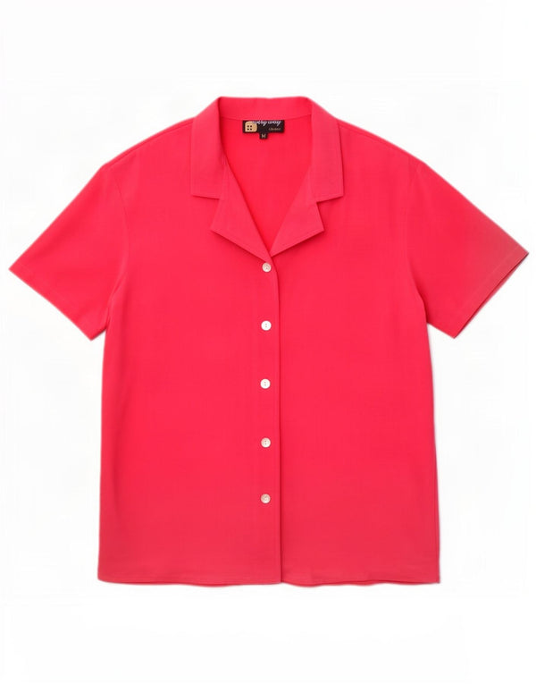 Camisa feminina vintage de manga curta UK 14 seda rosa média