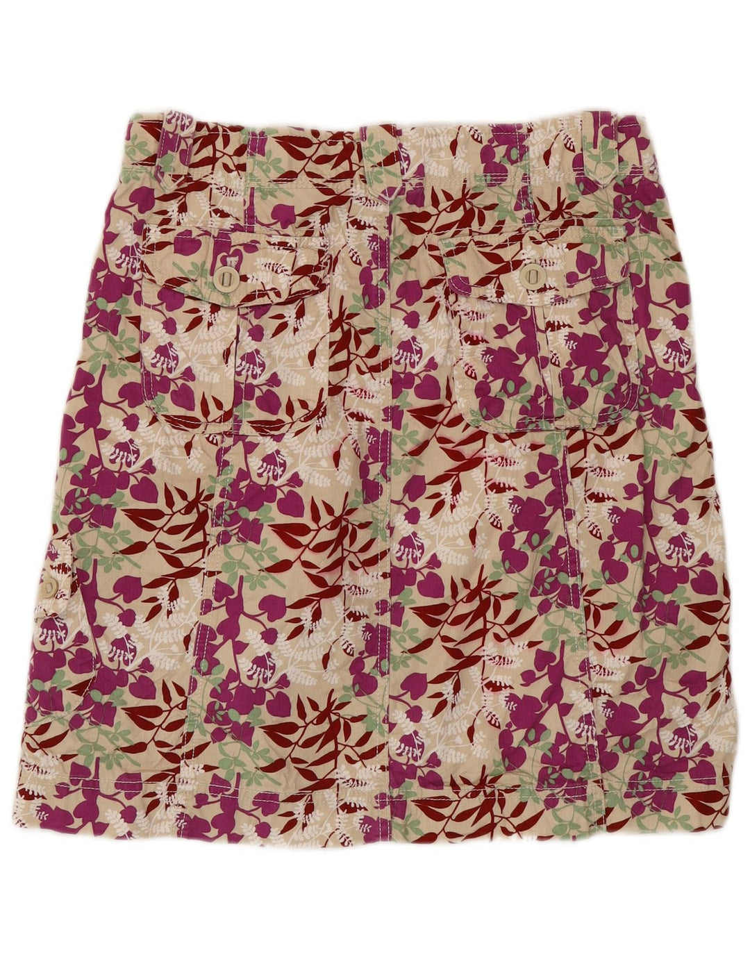 EDDIE BAUER Saia feminina evasê US 8 médio W30 algodão floral bege