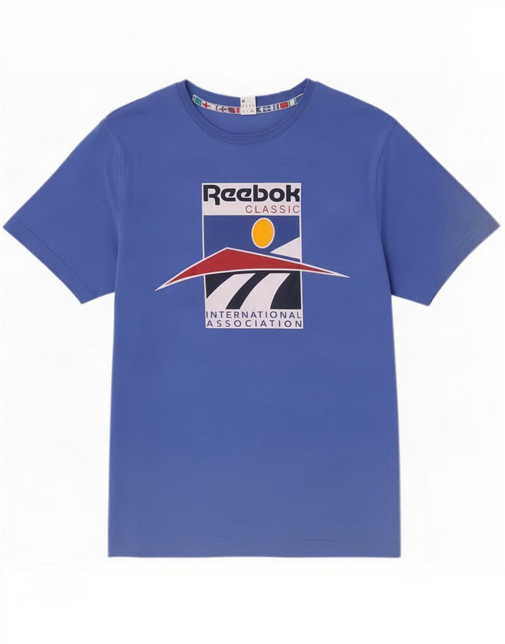 Reebok Mens Graphic T-Shirt Top Médio Algodão Azul