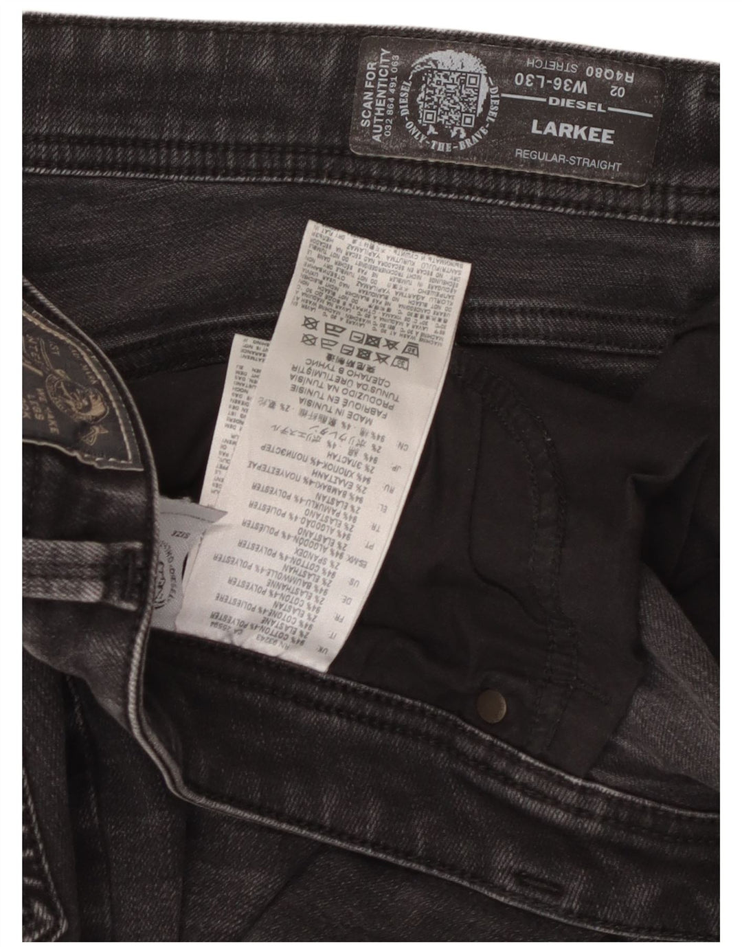 Diesel feminino Larkee regular reto jeans W36 L30 algodão preto