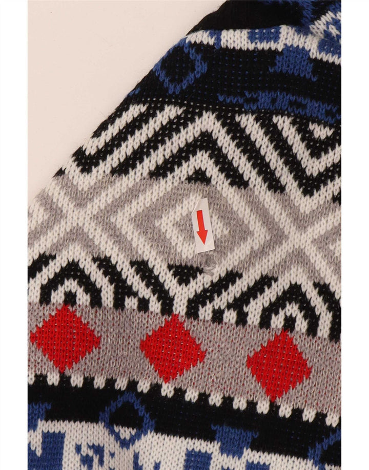 Suéter vintage masculino com gola redonda, grande lã geométrica multicolorida