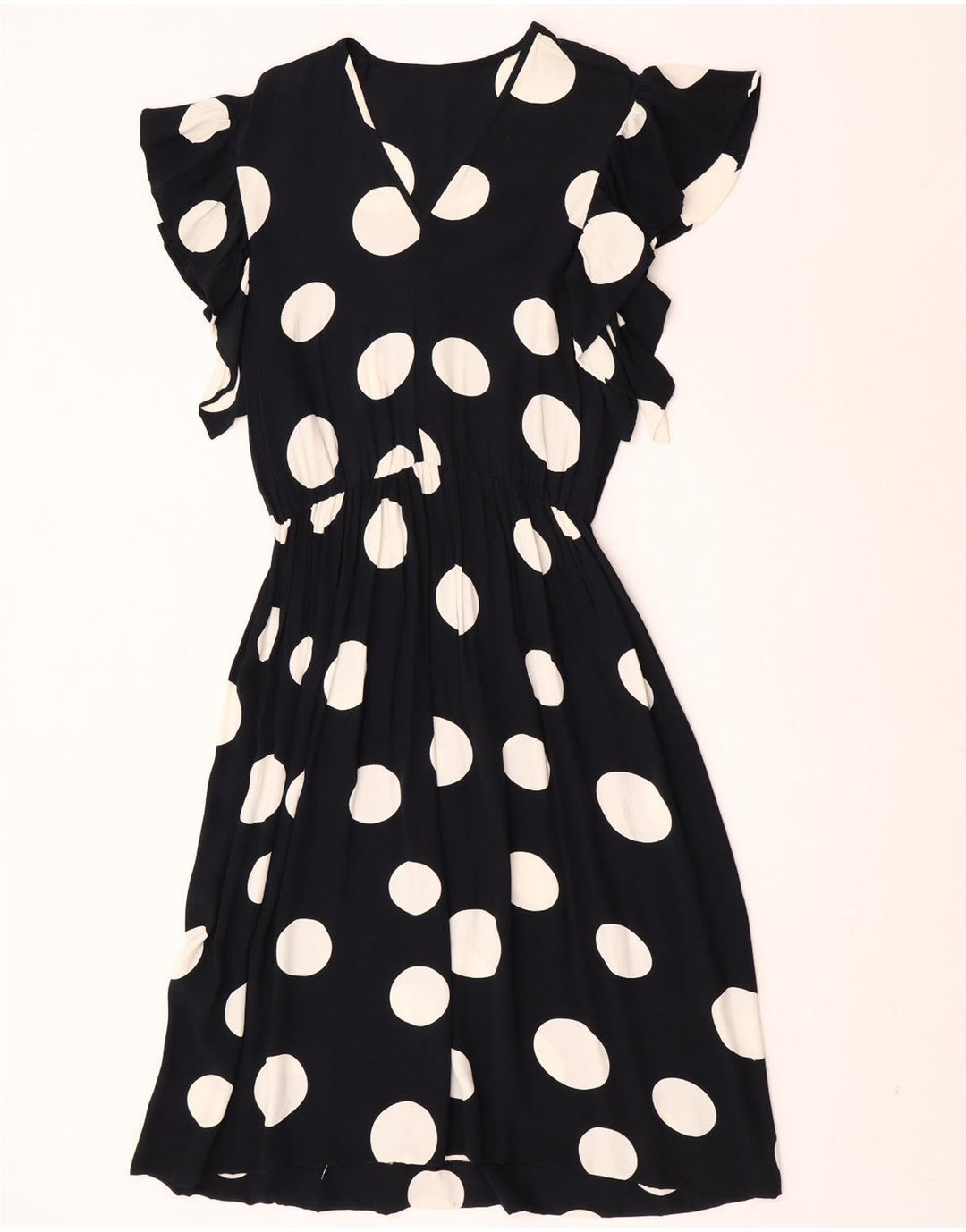 Vestido feminino vintage evasê UK 12 bolinhas pretas médias