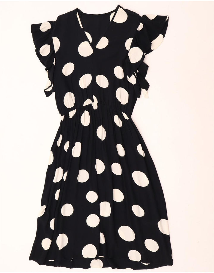 Vestido feminino vintage evasê UK 12 bolinhas pretas médias