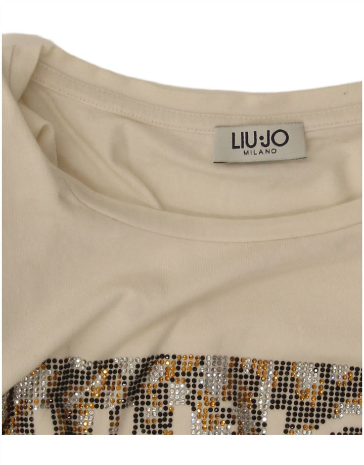Camiseta feminina Liu Jo com estampa gráfica UK 10 pequena branca