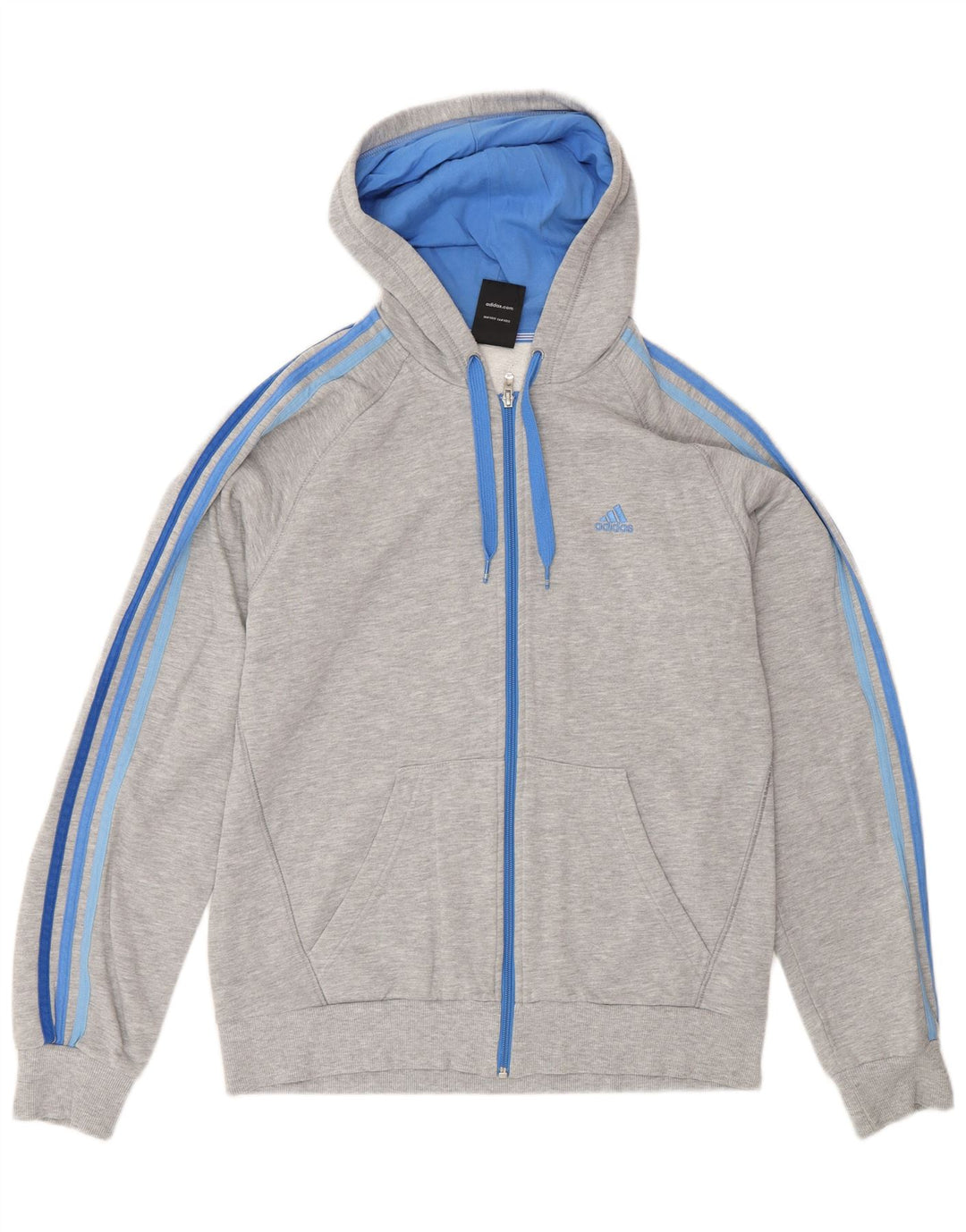 Adidas masculino zip moletom com capuz médio algodão cinza