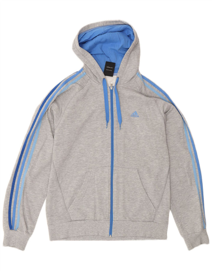 Adidas masculino zip moletom com capuz médio algodão cinza