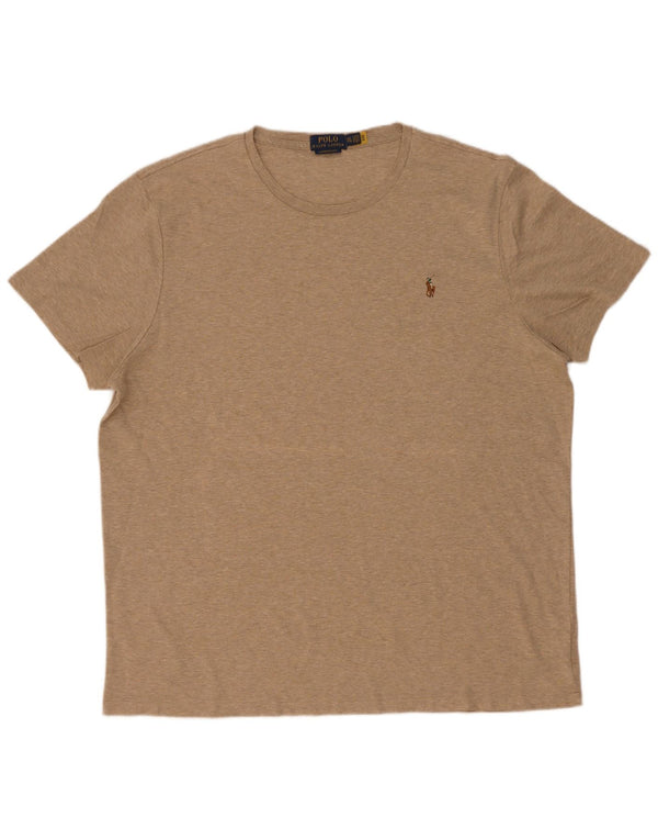 Polo Ralph Lauren Camiseta masculina personalizada Slim Fit Top 2XL algodão manchado bege