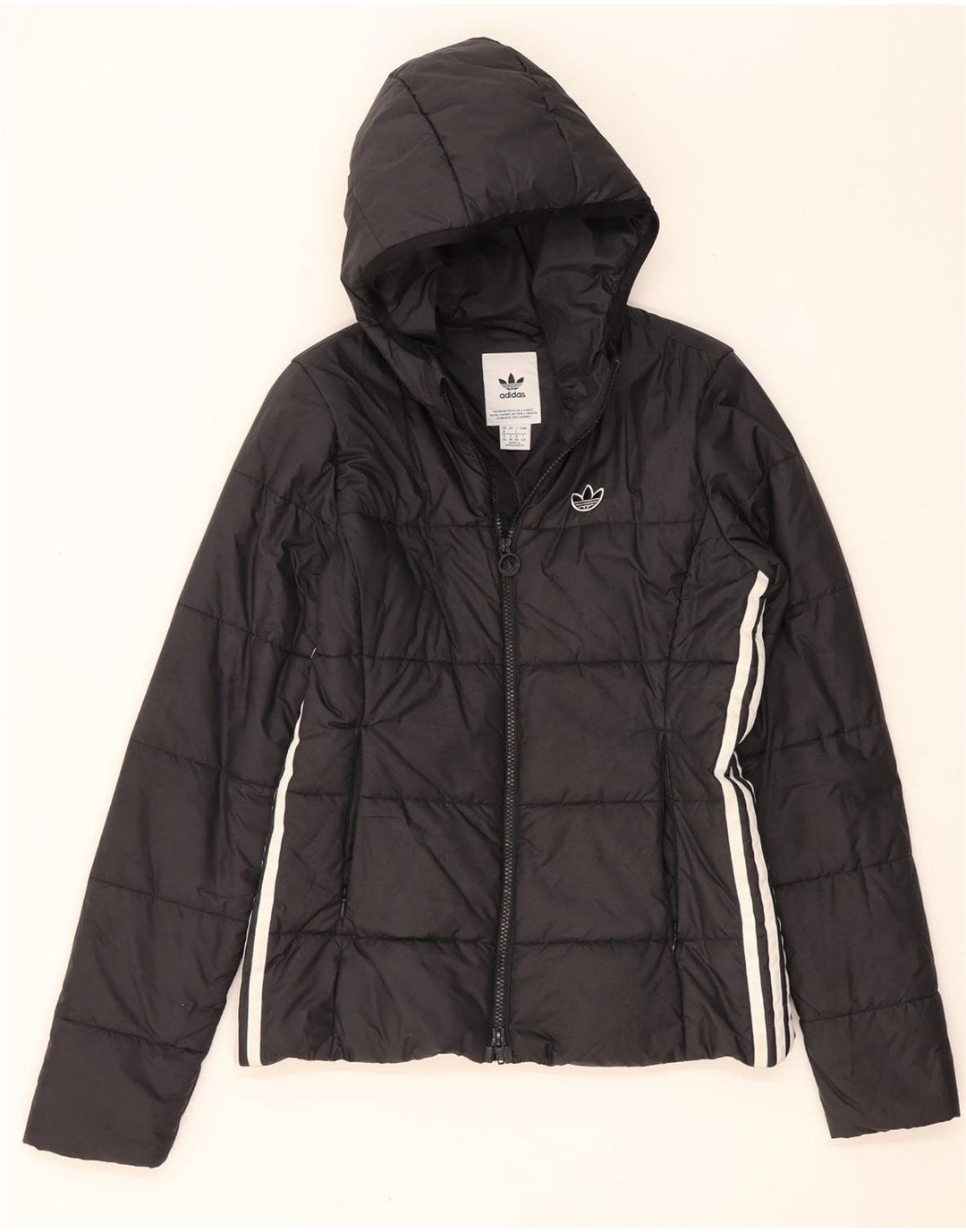 Casaco acolchoado com capuz feminino Adidas UK 8 pequeno poliéster preto